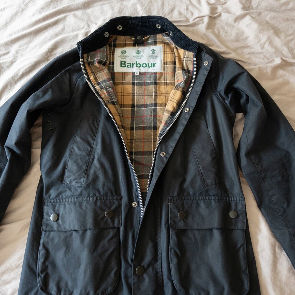 Barbour Bedale Men’s Navy Wax Overcoat Jacket Size 34